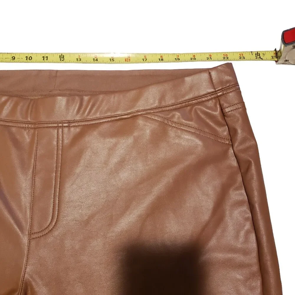 J. Jill High Rise Skinny Leg Pants Womens Faux Leather Brown Pull On Size 3X